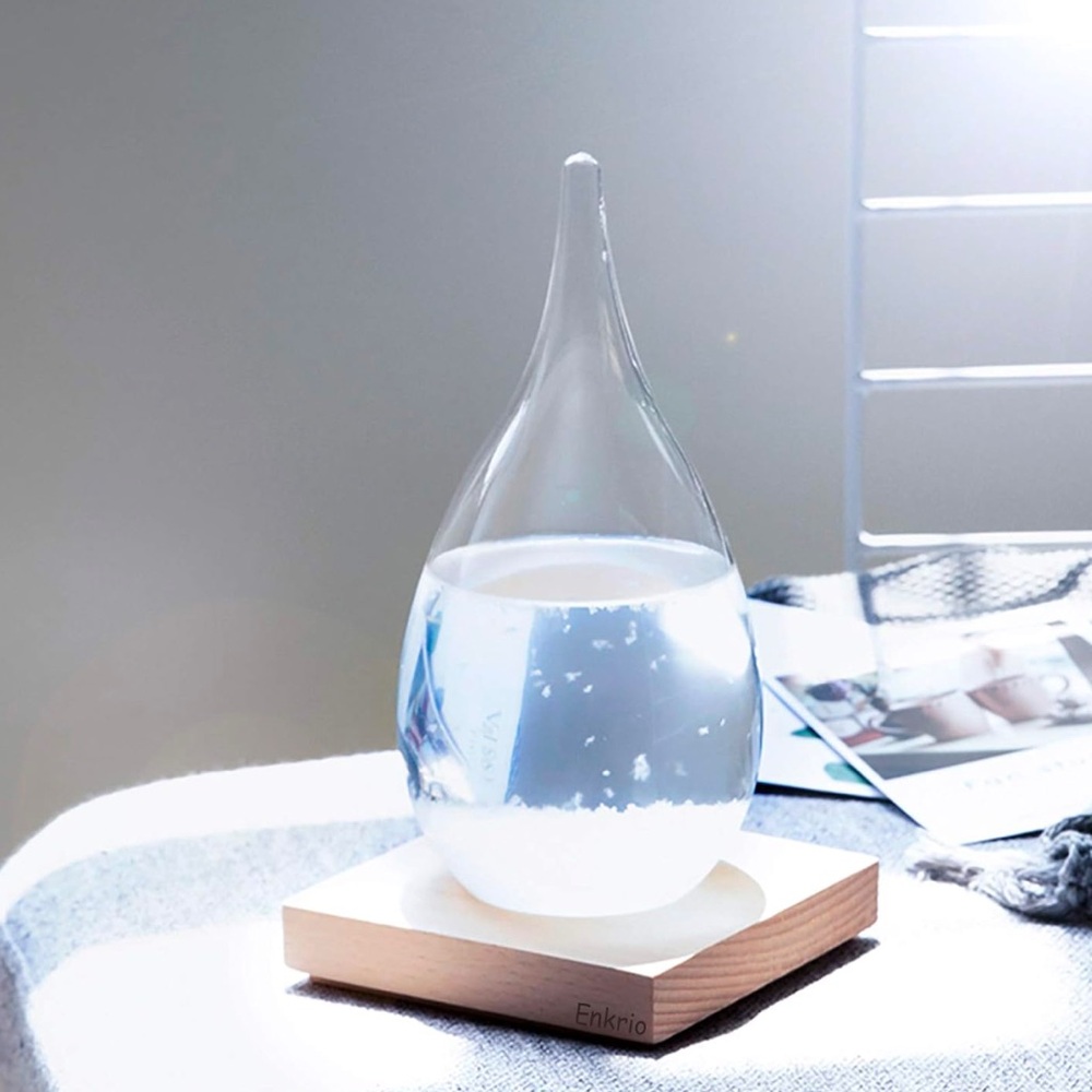 NWT Storm Glass Weather Station Glass Barometer with Wood Base
